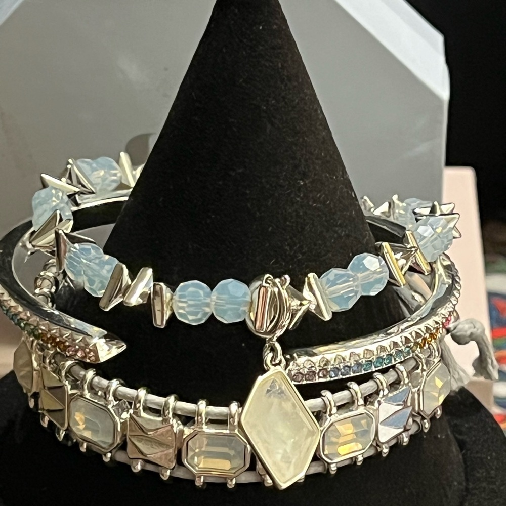 BP Retro She’s Got that Fire Silver and White Beaded Bracelet Stack RBP7202